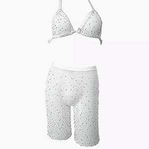 White mesh rhinestone top & bottom